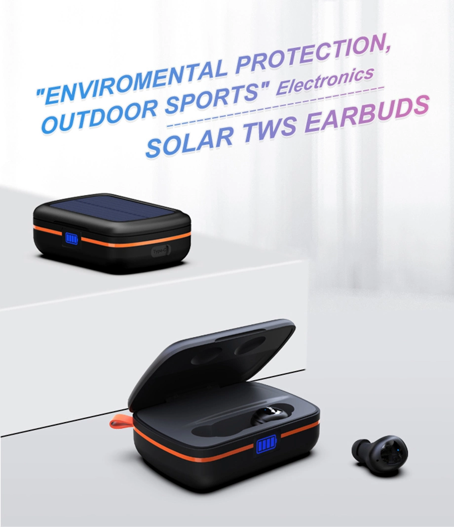 Supplier of Wireless Earbuds, Tws Bluetooth 5.0 Headphone, Ipx6 Waterproof, with Solar Charging Case for Sport, Work